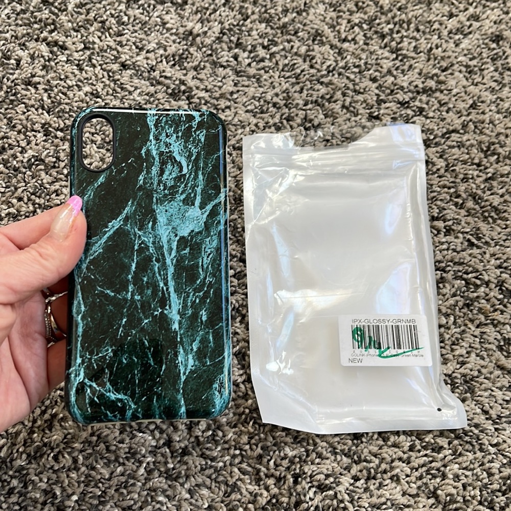 NEW iPhone X cell phone case glossy green marble